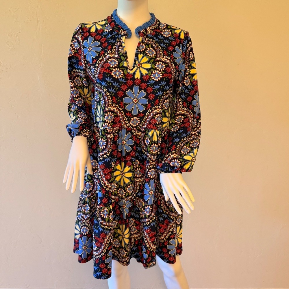 NWT Jude Connally Dolly Dress Felicity Floral Navy  Blue Size S Long Sleeve Mini